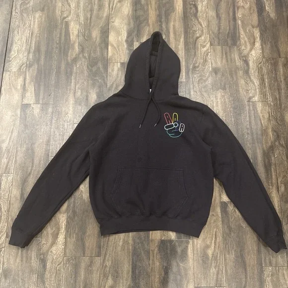 Adidas Originals‎ Hoodie Men's M Black Pullover Fleece Peace Sign Hand Graphic