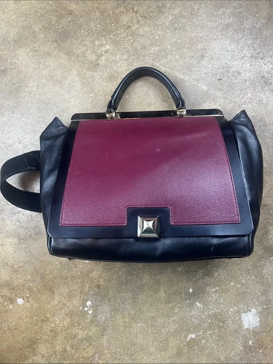 Furla Cortina Shoulder/Tote Bag in Burgandy and black