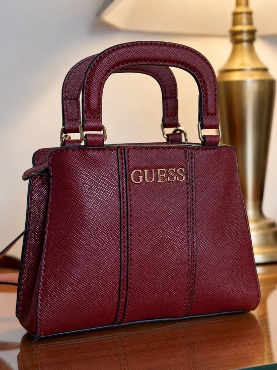 GUESS Burgundy Mini Satchel Crossbody Bag with Adjustable Strap