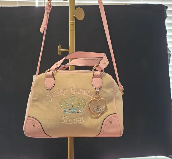 Juicy Couture Pink and Cream Royal Satchel with Heart Charm