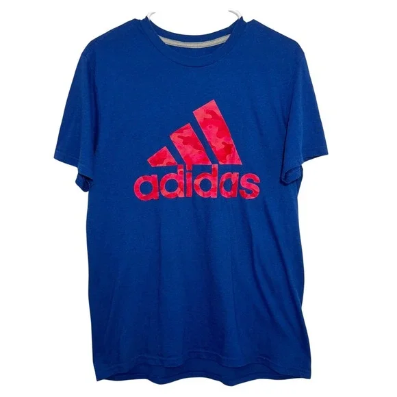 Adidas Graphic Tee Blue Red Camo Logo Performance Mens Large Sportswear Shirt