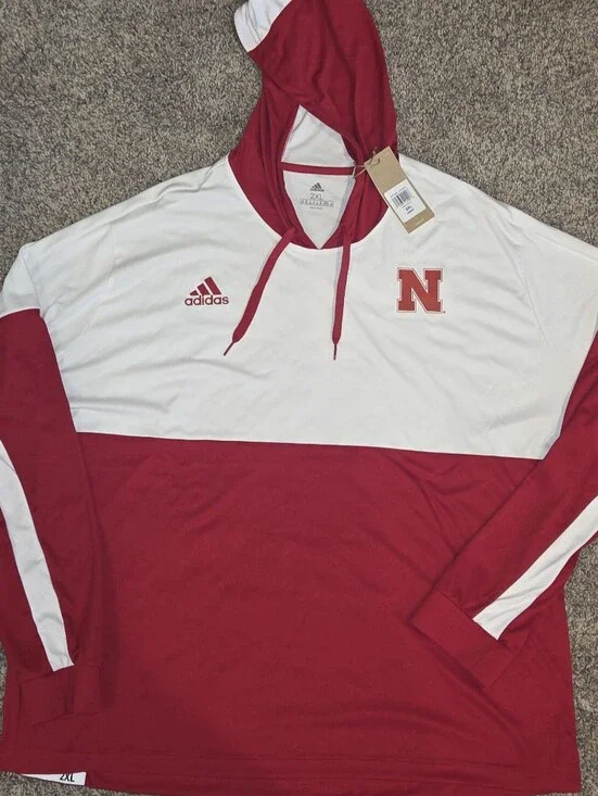 Nebraska Red and White Hooded Pullover