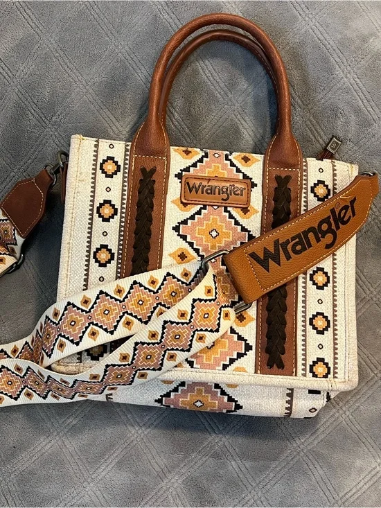Wrangler Cream and Brown Aztec Satchel with Patterned Strap