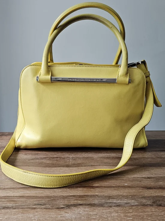 Porsche Design Yellow Leather Twin Satchel Shoulder Bag Italy Handbag Purse