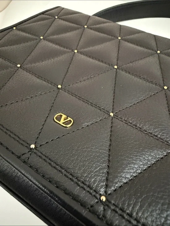 Valentino Garavani Black Quilted Top-Handle Satchel with Gold Studs