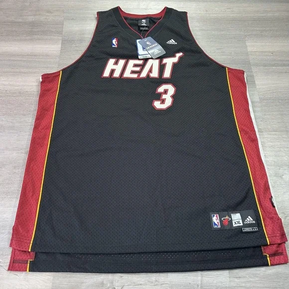 NEW Dwyane Wade 3 Miami Heat Jersey Mens 2XL‎ Black NBA Basketball Adidas