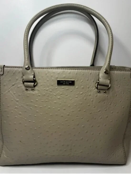 Kate Spade Light Taupe Quinn Ostrich Embossed Leather Wellesley Quinn Bag