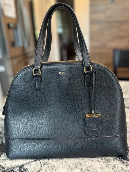 Lauren Ralph Lauren Black Domed Satchel with Gold Accents