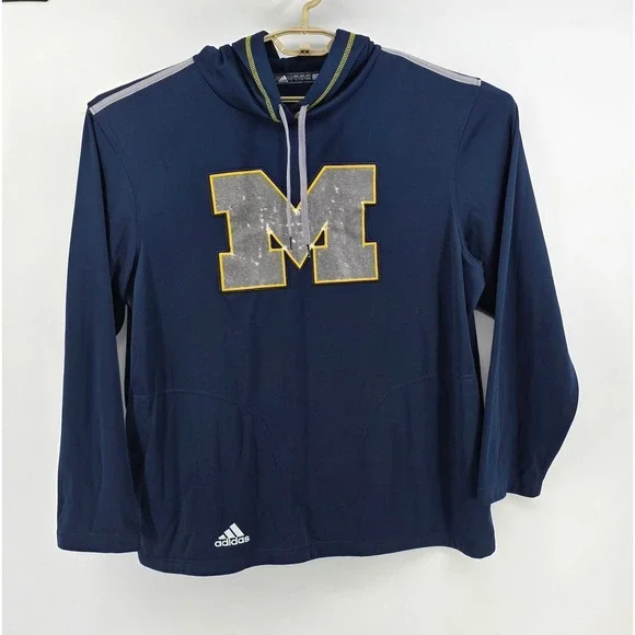 Adidas Mens Large L Michigan Wolverines Hoodie Navy Blue Distressed Logo Vintage