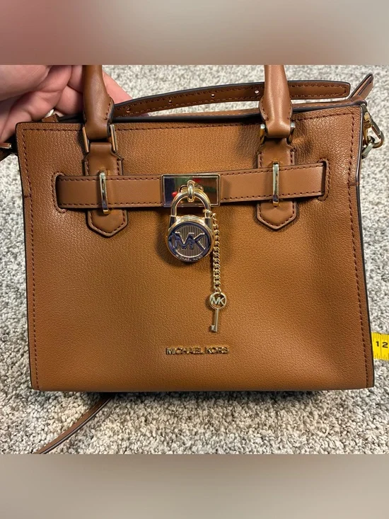 Michael Kors Hamilton Brown Leather Satchel with Gold Hardware