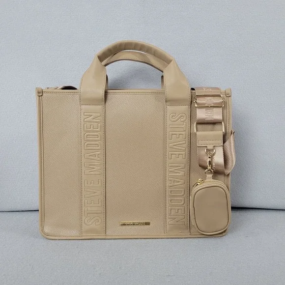 Steve Madden Satchel Bwebber-EL Sandstorm Beige Logo Strap Pouch Bag DT623705 OS
