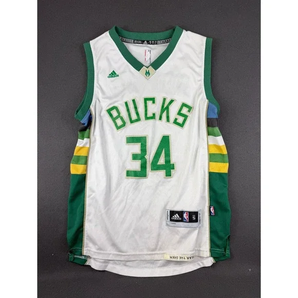 Adidas Mens White Milwaukee Bucks Giannis Antetokounmpo NBA Jersey Logo #34 S