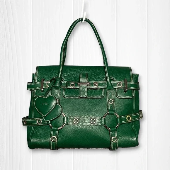 Luella Leather Bartley Giselle Grommet Satchel‎ Hand Bag Green
