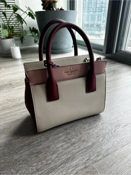 kate spade Cream and Burgundy Leather Top-Handle Satchel