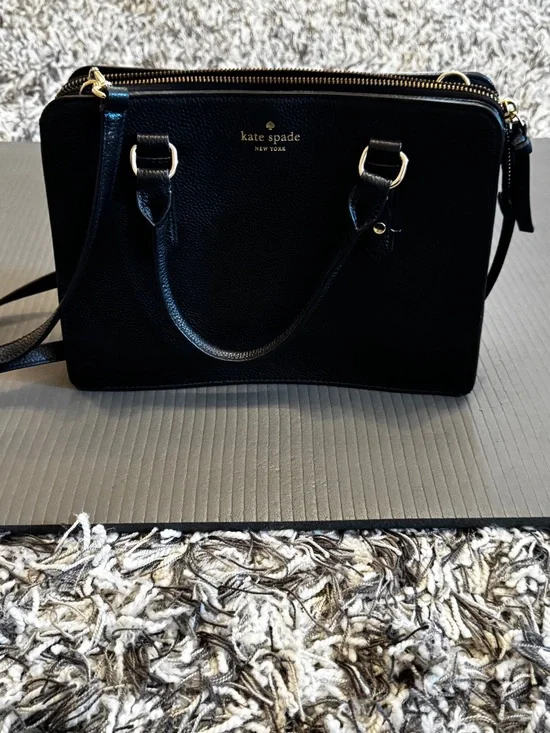 kate spade Black Leather Double-Compartment Satchel with Gold Hardware