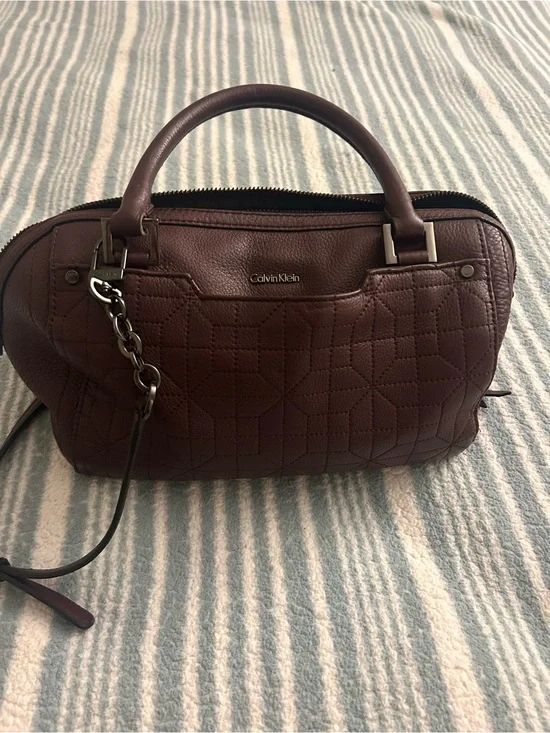 Calvin Klein Quilted Satchel in Burgundy