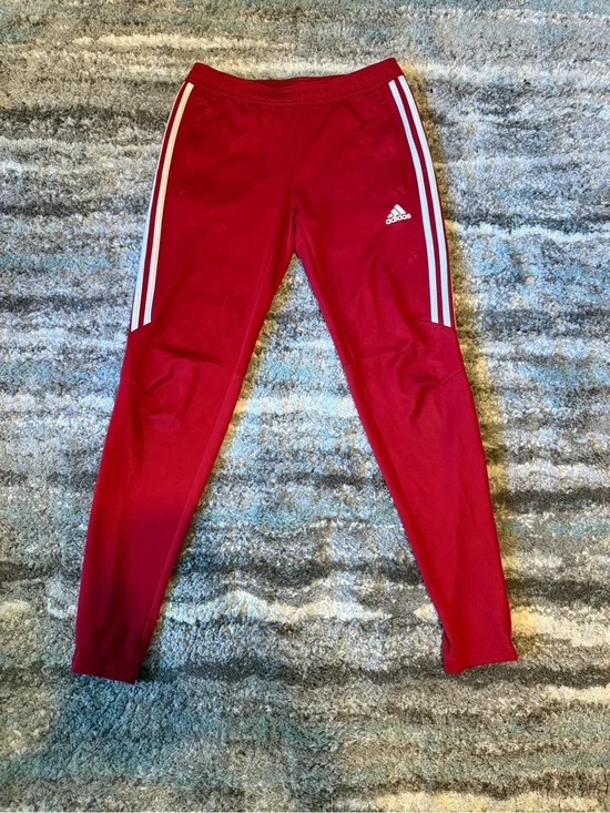 adidas Mens Red Joggers with White Side Stripes