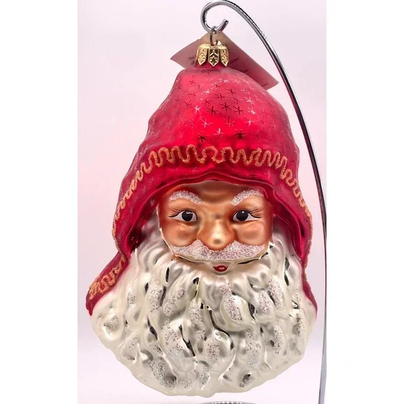 Christopher Radko JOLLY‎ ELF Ornament Santa Red Hooded Face star 6