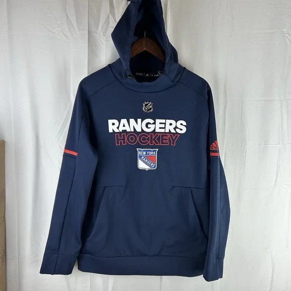 Adidas New York‎ Rangers Climawarm Blue Hoodie Pullover NHL Hockey Size Medium