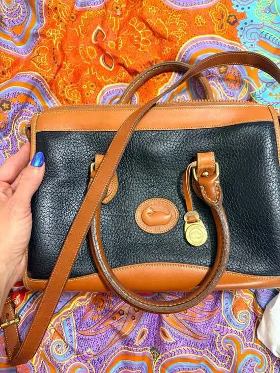 Vintage Dooney & Bourke All Weather Leather Satchel Black and Tan