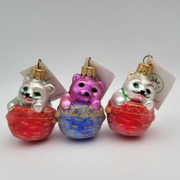 Christopher Radko Cozy Kittens Christmas Ornament 1996 Set of 3