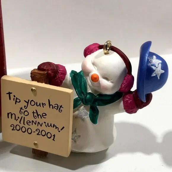 Millennium Snowma'am 2000 Hallmark Keepsake Mini Ornament Snowman 1 3/4