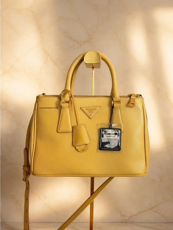 Prada Yellow Leather Satchel with Top Handles
