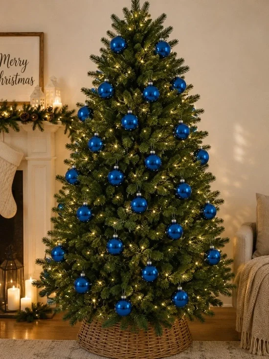 Blue Glass Holiday Ornaments with Silver Topper