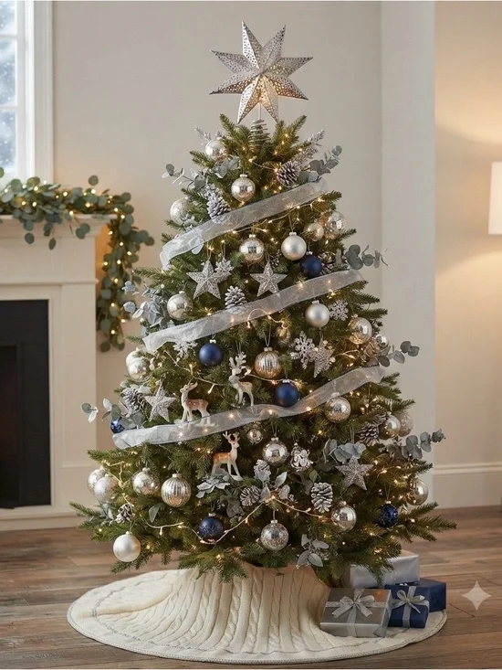 Silver Star Tree Topper Eight-point 3D star with intricate punch-work