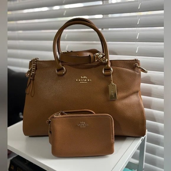 Coach Pebbled Leather Satchel and Wristlet in Brown