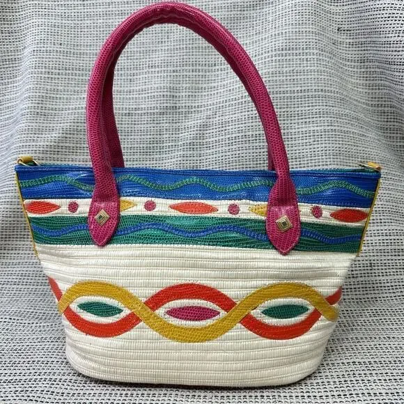 Vintage Rainbow 80s 90s Shoulder Bag Woven Straw Maximalist Colorful‎ Retro