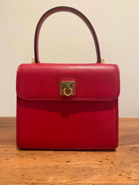 Authentic Céline Paris Red Leather Top Handle & Crossbody Bag