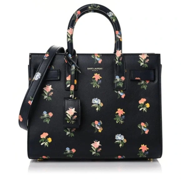 RARE 🌺 SAINT LAURENT Sac de jour! Mini Black Floral Satchel bag! Like new!