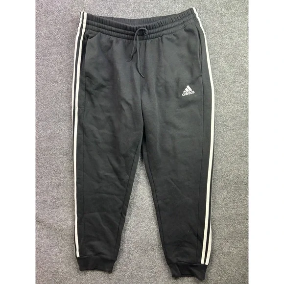 Adidas Joggers Mens XL Black 3-Stripe Fleece Lined Sweatpants Soccer