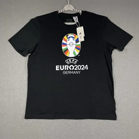 UEFA EURO 2024 Germany T-Shirt Mens XL Black Adidas Crewneck Oe Tee Soccer NWT