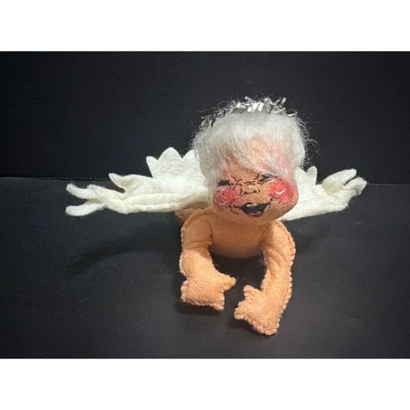 Vintage 1971 Annalee Mobilitee Doll Angel Cherub Felt Christmas Ornament Posable