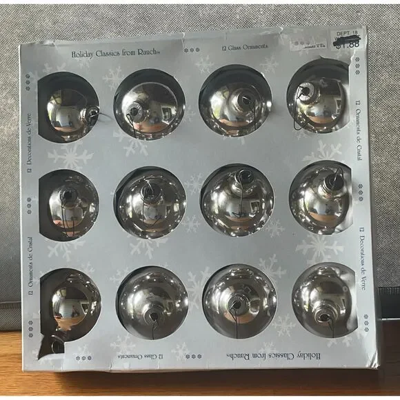 Vintage Rauch 12 Silver Glass Christmas Ball Ornaments 3