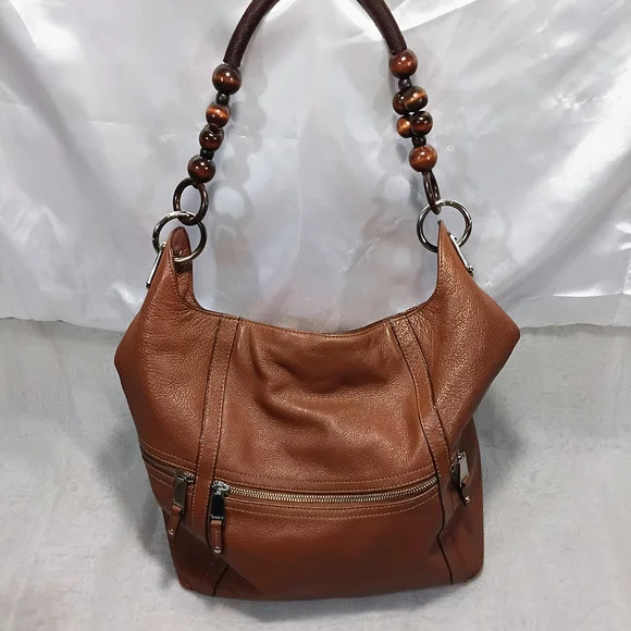 Tiganello Leather Hobo Bag With Beaded Ebellished Strap