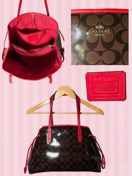 Coach Signature Tote with Red Trim