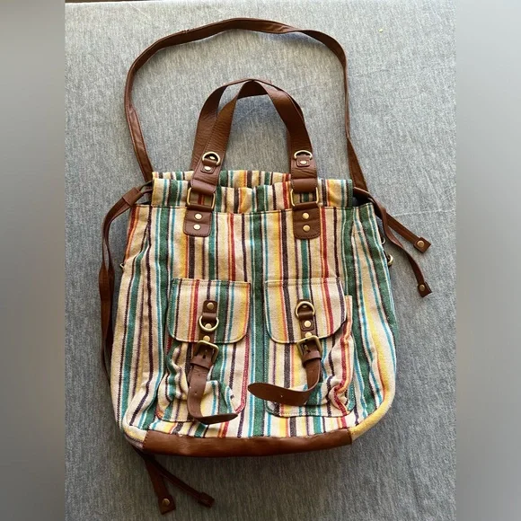 Olivia +Joy shoulder bag purse tote bag large cinch stripes travel buckle casual