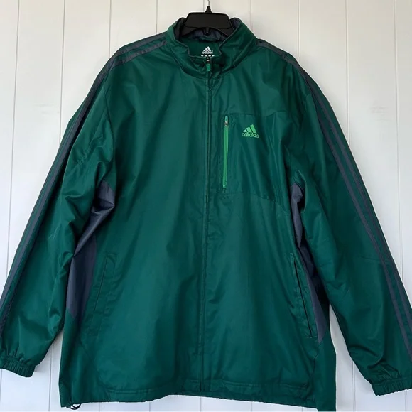 Adidas Brand Men’s Full Zip Hooded‎ Windbreaker Green/Gray Size 2XL