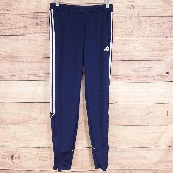Adidas Pants Mens S Blue AEROREADY Track Side Stripe Zip Pocket Tapered Athletic