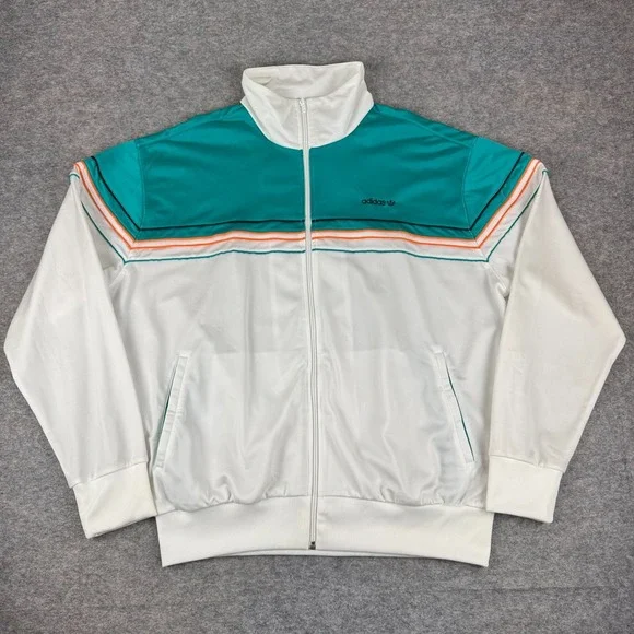 Adidas Piped Track Top Full Zip Jacket Pockets Polyester Mens 2XL XXL *