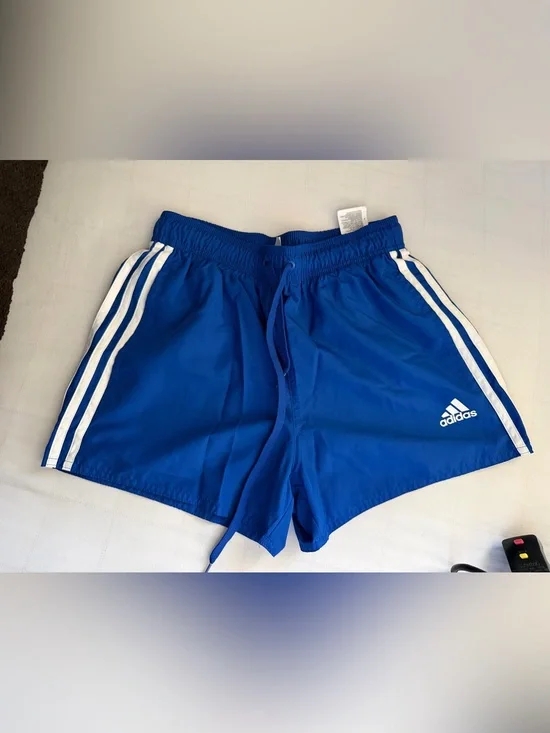 adidas Men's Royal Blue Athletic Shorts with White Stripes