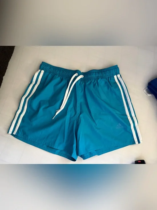 adidas Men's Teal Athletic Shorts with White Stripes