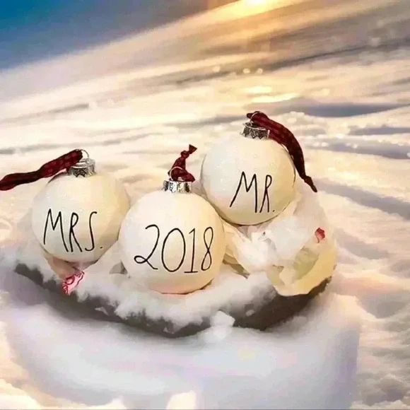 Rae Dunn Black & White Ornaments Holiday Mr. & Mrs. 2018 set Anniversary Wedding