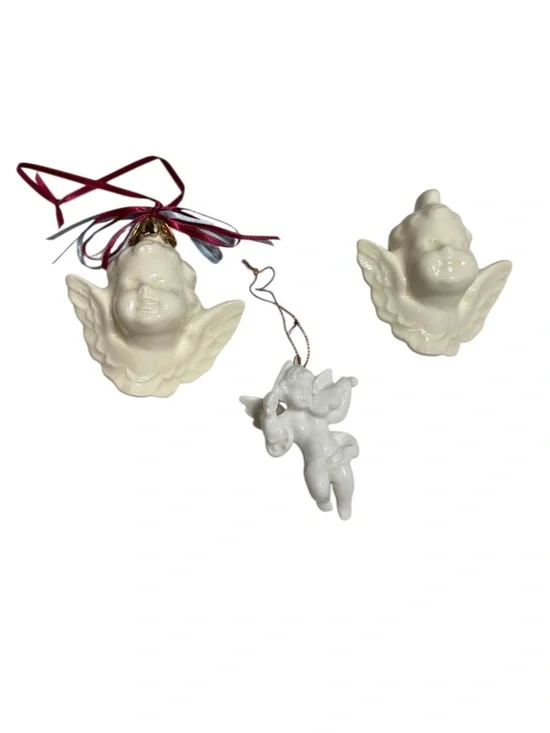 3 Vintage Ceramic Cherubs ornament White/off-white Glaze Holiday