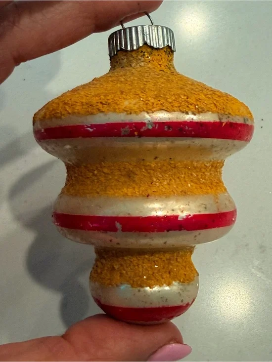 Vintage Shiny Brite  Gold Mica and Red Holiday Ornament - Home Holiday