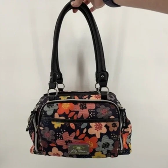 Lily Bloom Floral Print Satchel Handbag  Multi Color Leather‎ Trim Top Handle