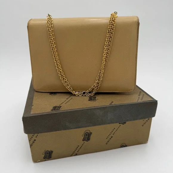 Nicholas Reich 1970's Vintage Baby Camel Leather Shoulder Bag Tan‎ Gold Chain
